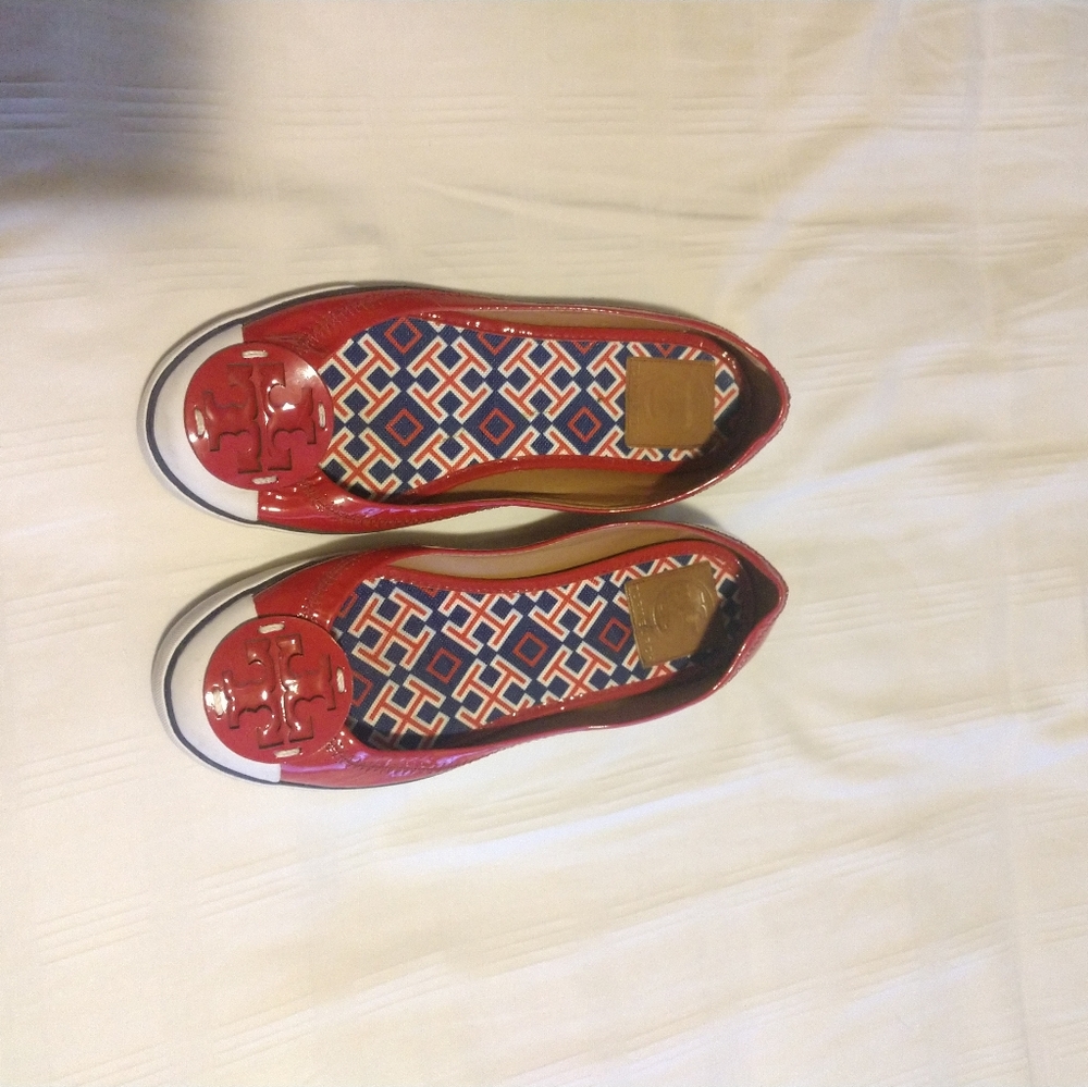 Tory Burch red leather flats